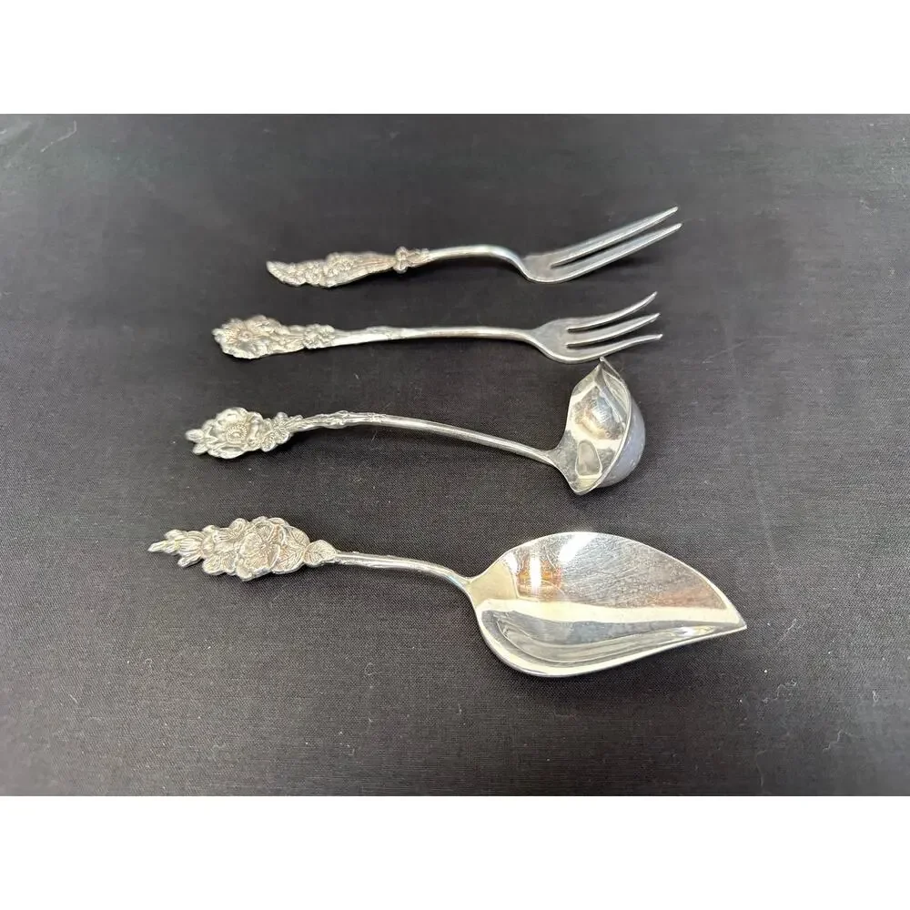 Reed & Barton Vintage Harlequin Silver Plated Serving Set Ornate Floral Handles